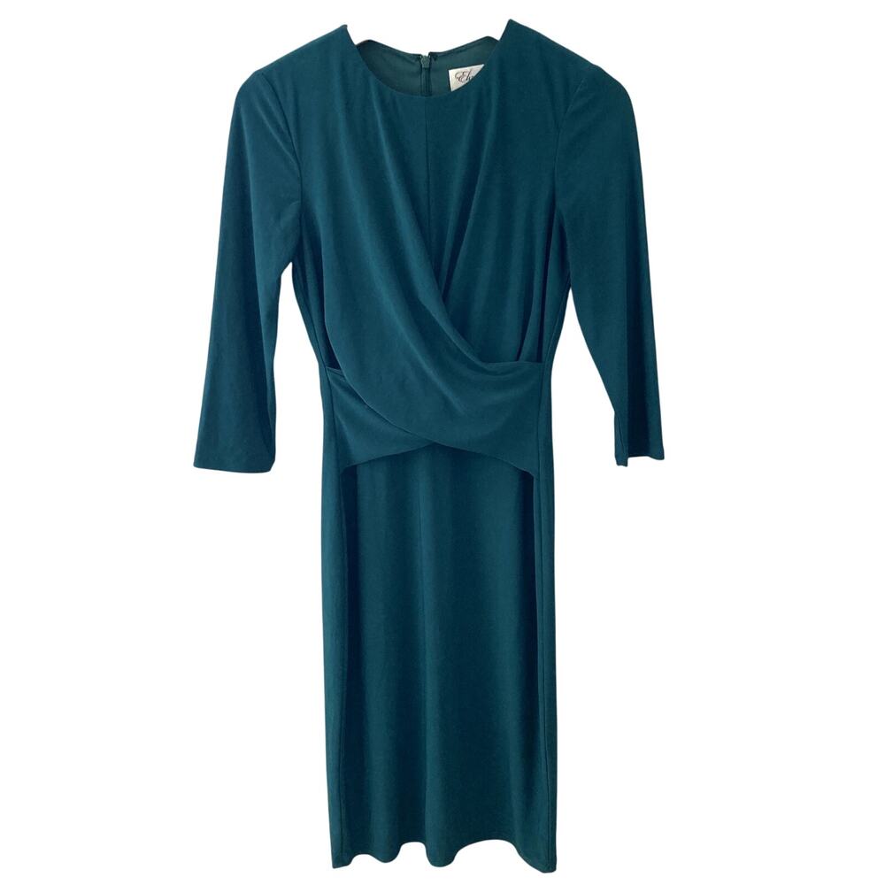 Eliza J Faux Wrap Ruched Jersey Sheath Dress - Green - 6